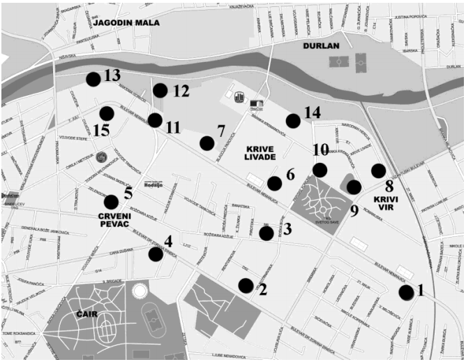 Figure 1. Map showing sampling locations (CN: 2(1), 114-133)